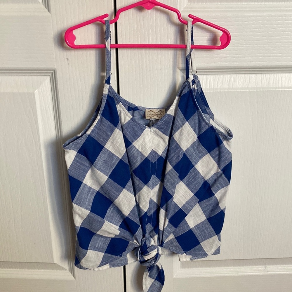 Blue & white checkered blouse, size S